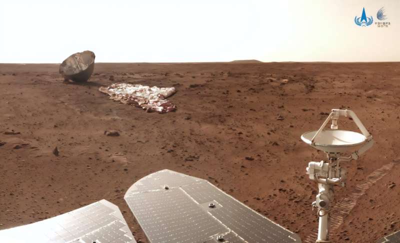 An image taken by China's Zhurong rover on the Martian surface. An image taken by China's Zhurong rover on the Martian surface