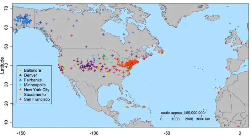 mGPS geographical predictions for the MetaSUB's global dataset per region. Credit: Genome Biology and Evolution (2024). DOI: 10.1093/gbe/evae209 New GPS system for microorganisms could revolutionize police work
